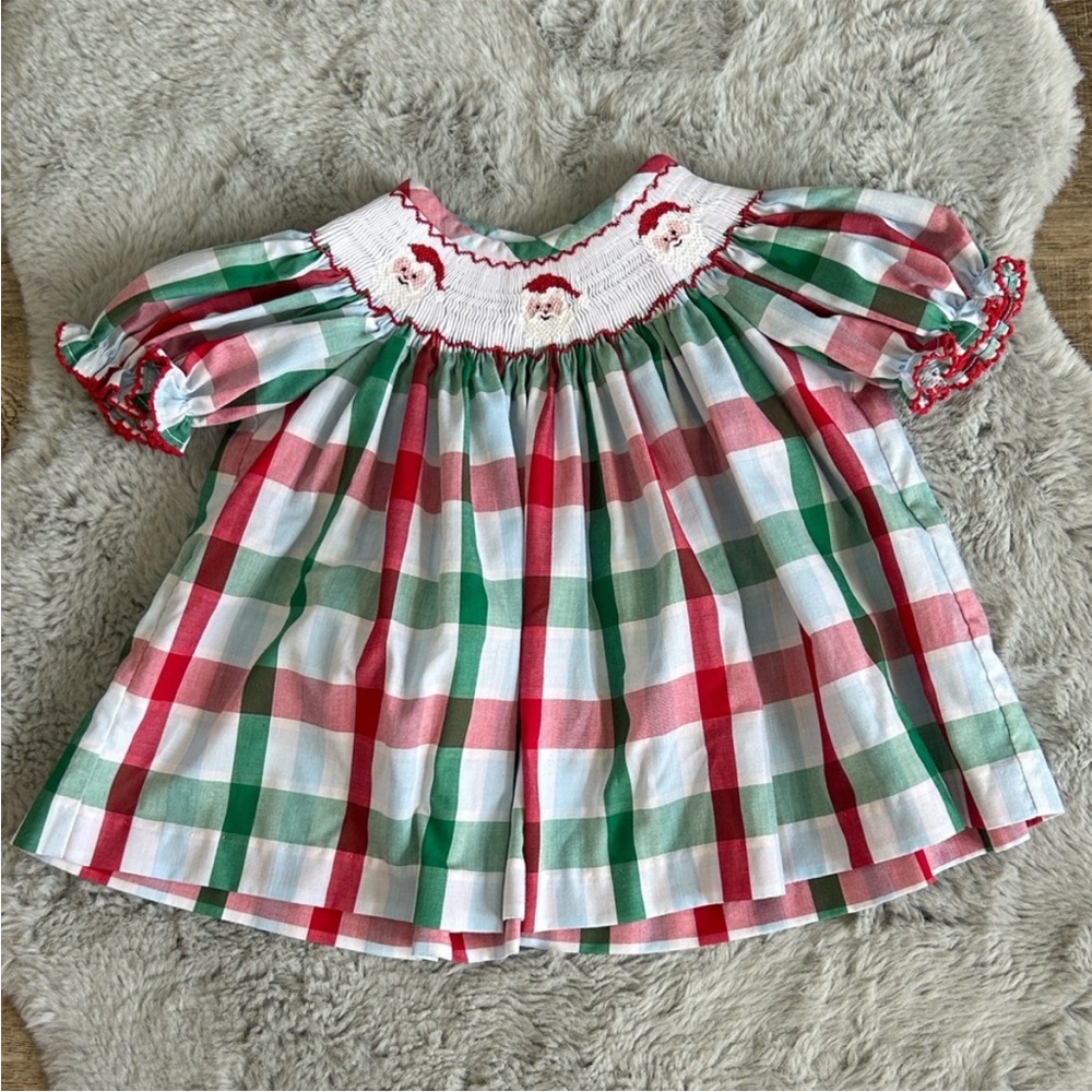 Southern Smocked Plaid Santa Dress 18M